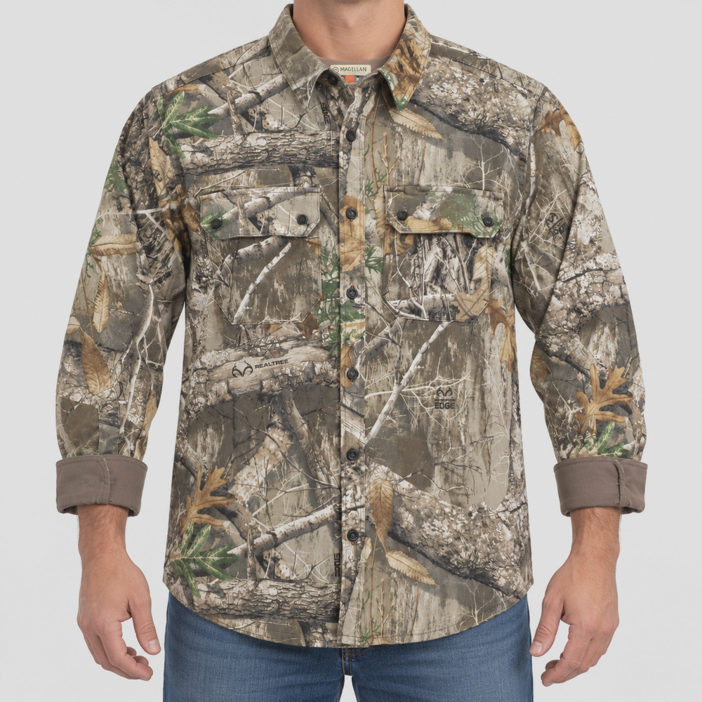 Magellan Outdoors Shirt Mens Medium Brown Camo Long Sleeve Button-Up Hunting